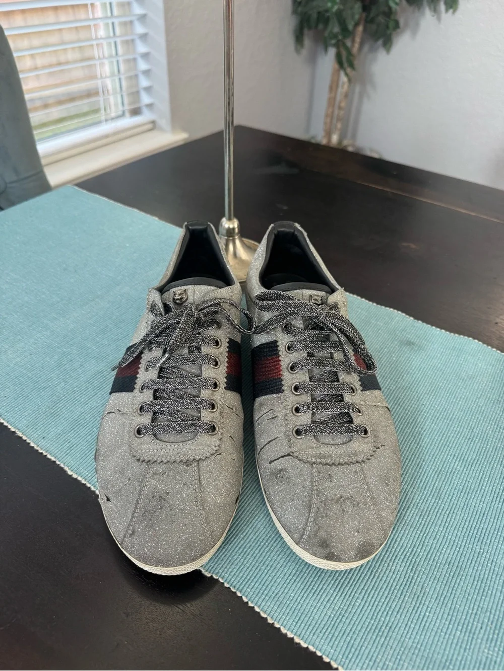 Gucci silver glitter leather Men's Sneakers size 10.5